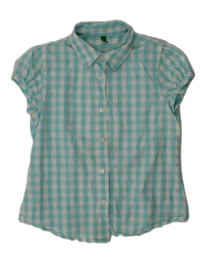 BENETTON Girls Short Sleeve Shirt 7-8 Years Medium  Turquoise Gingham Vintage Benetton and Second-Hand Benetton from Messina Hembry 