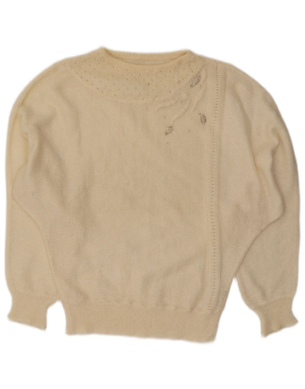 Pulover vintage pentru femei cu gâtul cu barca UK 14 Mohair alb mare