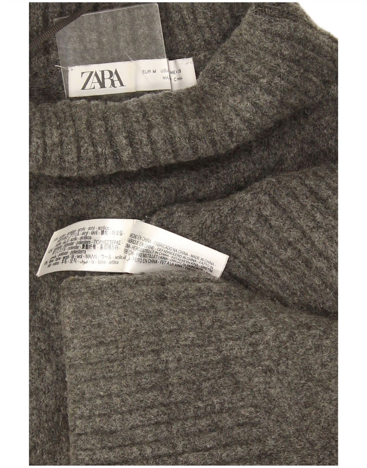 Pulover supradimensionat cu gât rulat Zara pentru femei UK 14 Medium Gri Pete