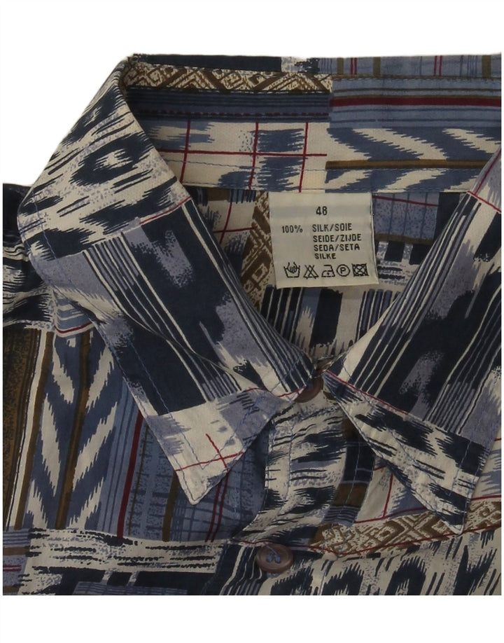 Cămașă Vintage pentru bărbați cu mânecă scurtă IT 48 Medium Blue Patchwork Silk