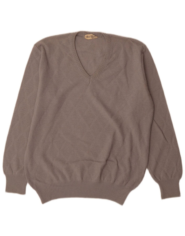 Pulover vintage pentru bărbați cu decolteu în V IT 54 XL gri Argyle/Lână diamant