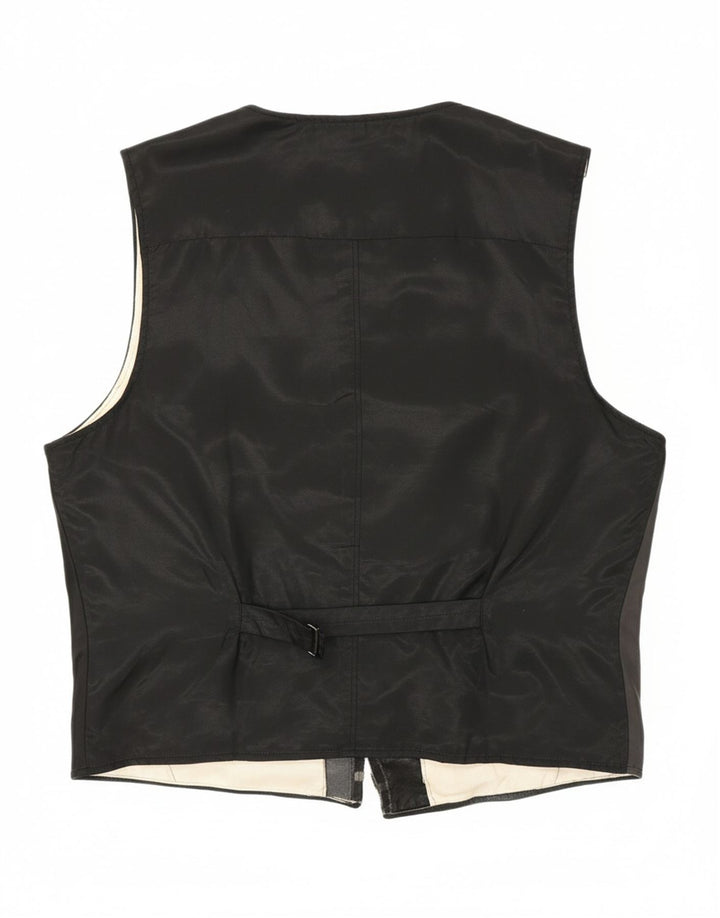 VINTAGE Mens Leather Waistcoat Large Black