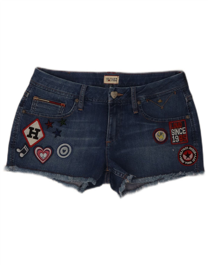 Pantaloni scurți din denim grafic Tommy Hilfiger pentru femei W29, bumbac albastru mediu