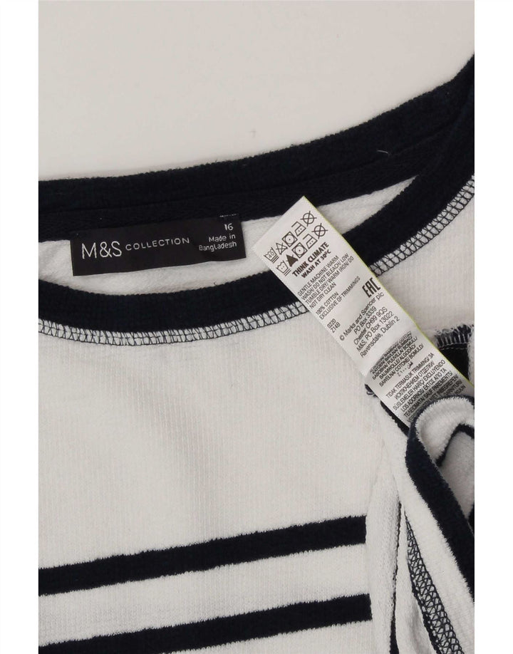 Top pentru femei Marks & Spencer cu mânecă lungă UK 16 mare, bumbac cu dungi albe
