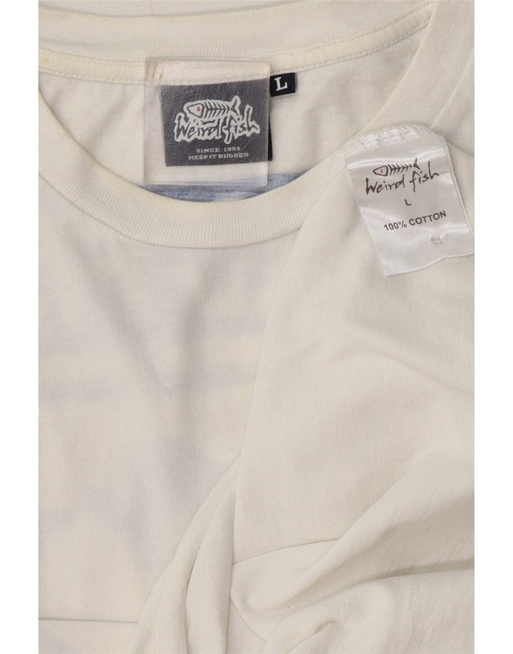 Tricou grafic pentru bărbați Weird Fish Top mare din bumbac alb