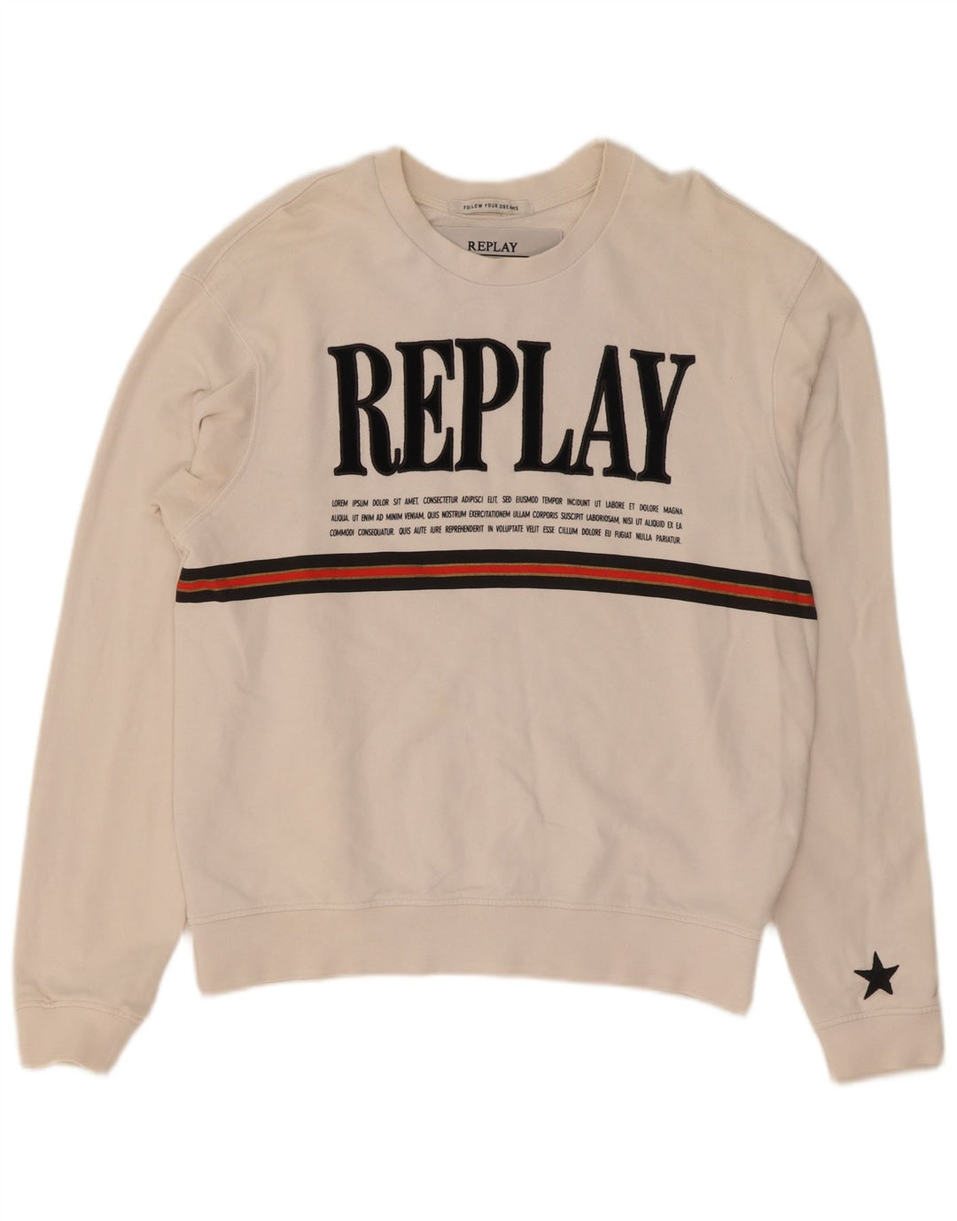 Replay Pulover cu grafic pentru femei UK 14 Bumbac alb mediu