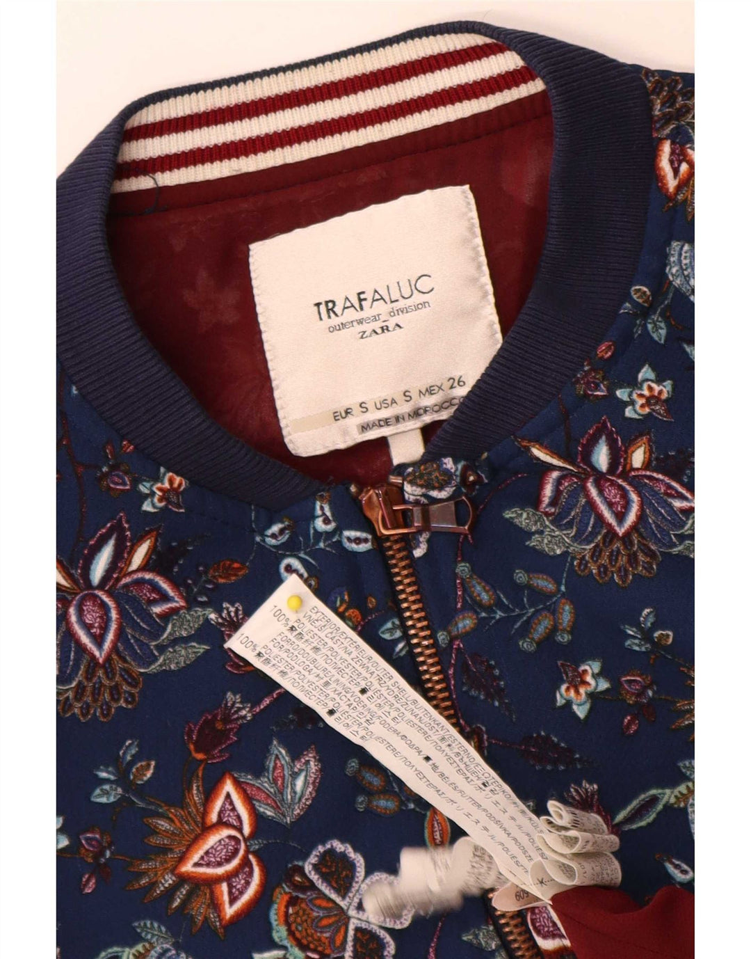 Jachetă Bomber Trafaluc pentru femei Zara UK 10 Mic Albastru Marin Poliester Floral
