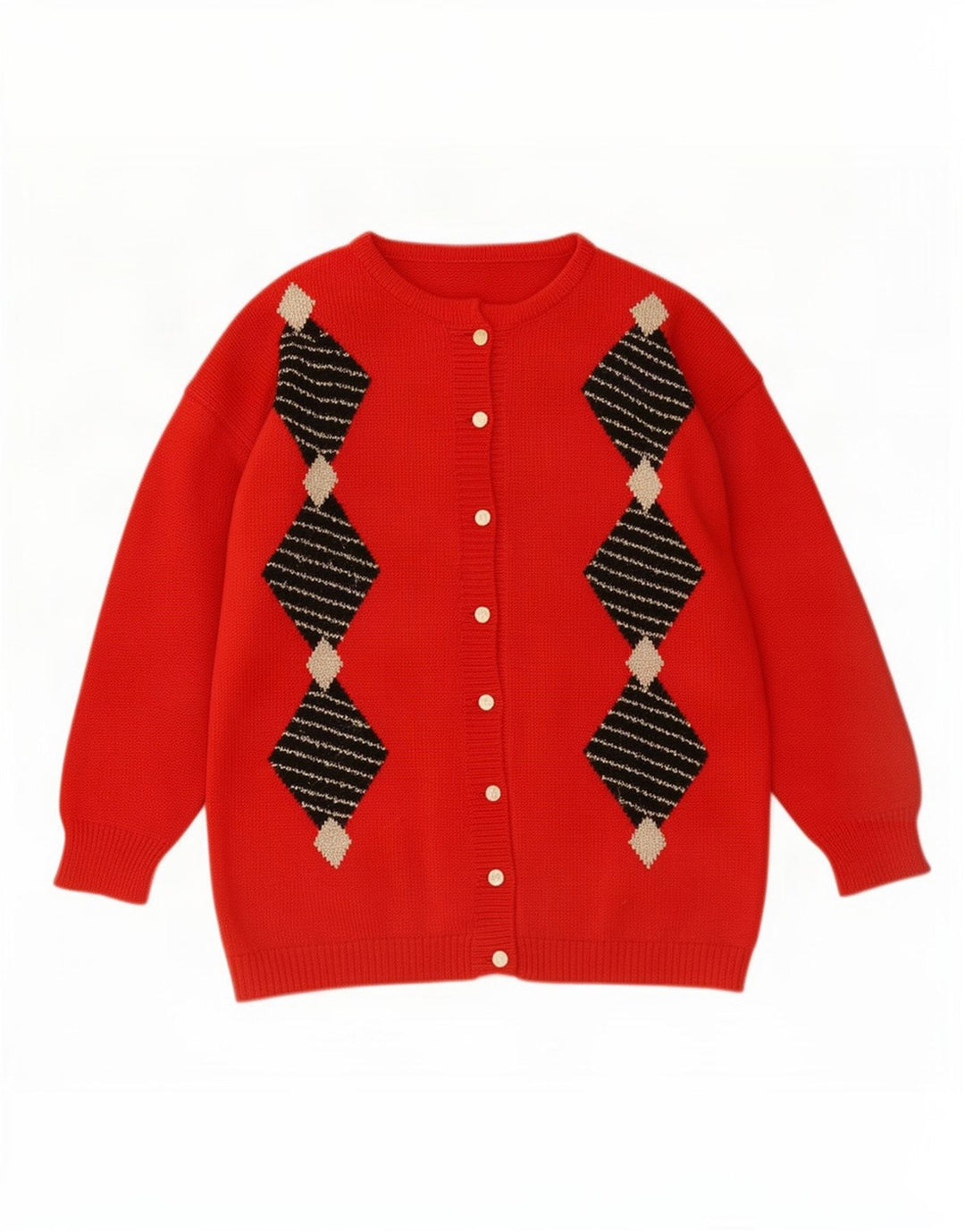 Pulover Cardigan Vintage pentru femei UK 16 Large Red Argyle/Diamond