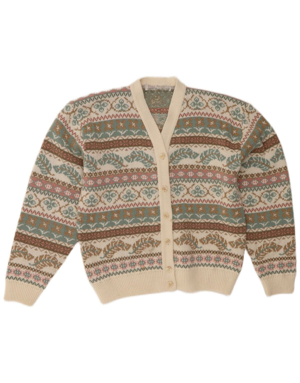 Pulover cardigan St Michael pentru femei UK 12/14 Medium Green Fair Isle Acrylic