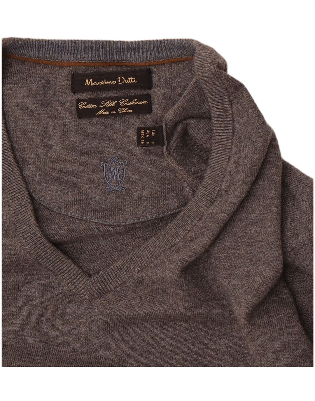 Massimo Dutti Pulover cu decolteu în V pentru bărbați, bumbac, gri mic