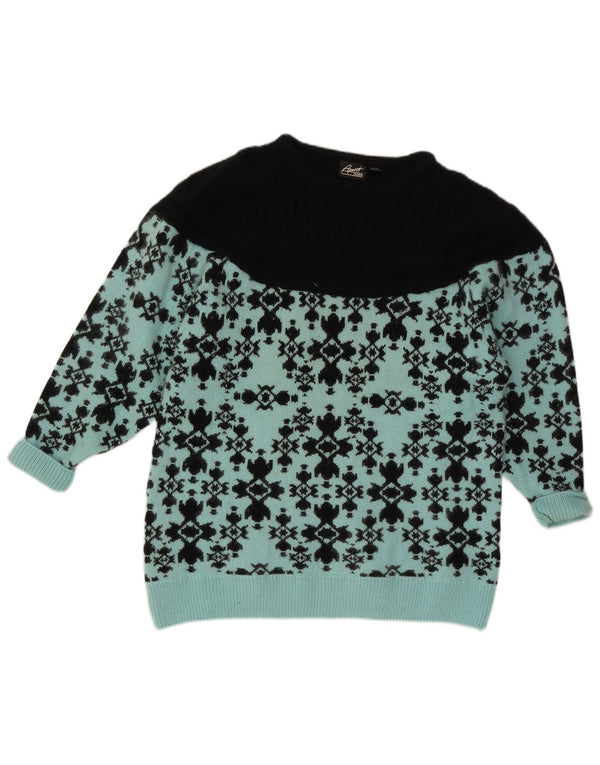 Pulover vintage pentru femei cu gât de barcă, Marea Britanie 14/16, lână mare albastru Fair Isle