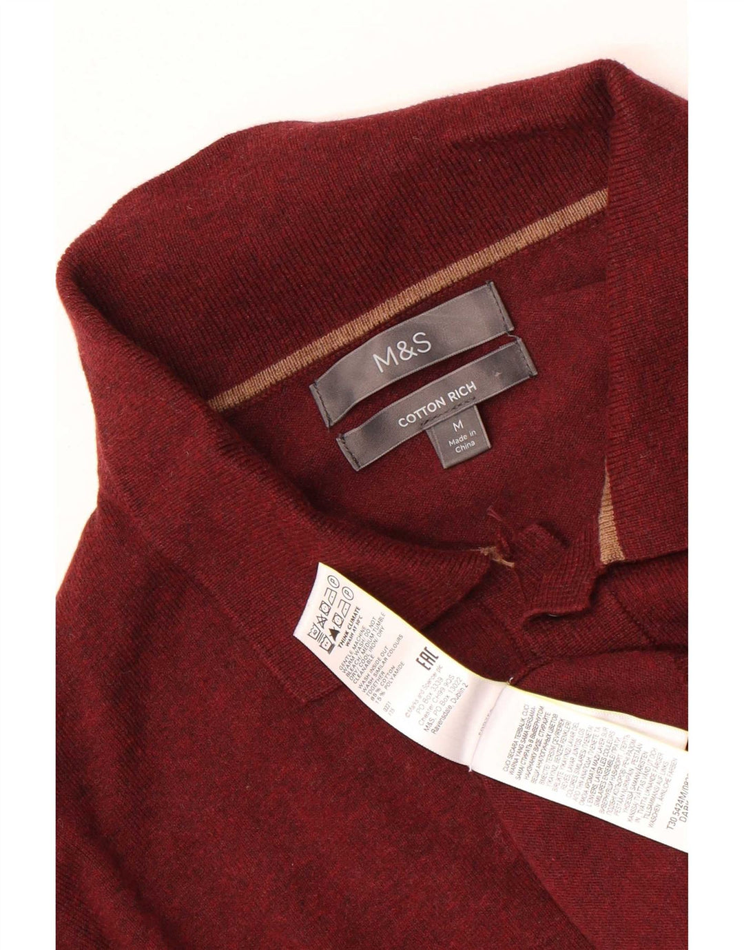 Pulover pentru bărbați Marks & Spencer, cu gât polo, bumbac maro mediu