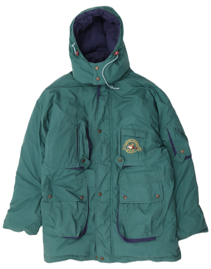 Jachetă parka cu glugă vintage pentru bărbați UK 40 Poliester verde mare
