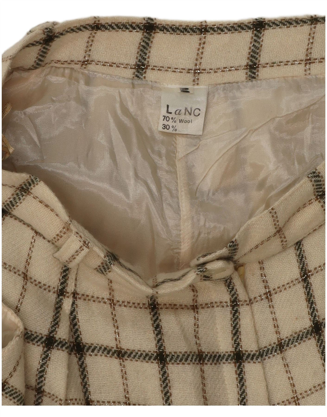 Pantaloni scurți casual de damă VINTAGE cu talie înaltă, lână cu carouri medii W26, bej