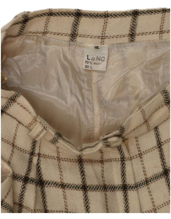 Pantaloni scurți casual de damă VINTAGE cu talie înaltă, lână cu carouri medii W26, bej