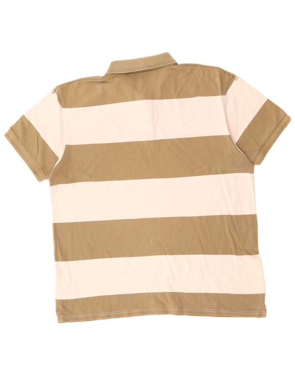 LEVI'S Mens Rugby Polo Shirt Large Khaki Striped Cotton