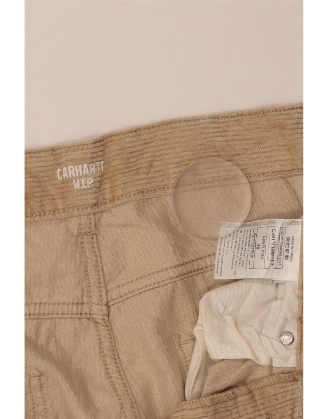 CARHARTT Pantaloni subțiri din catifea pentru bărbați W30 L29, bumbac bej