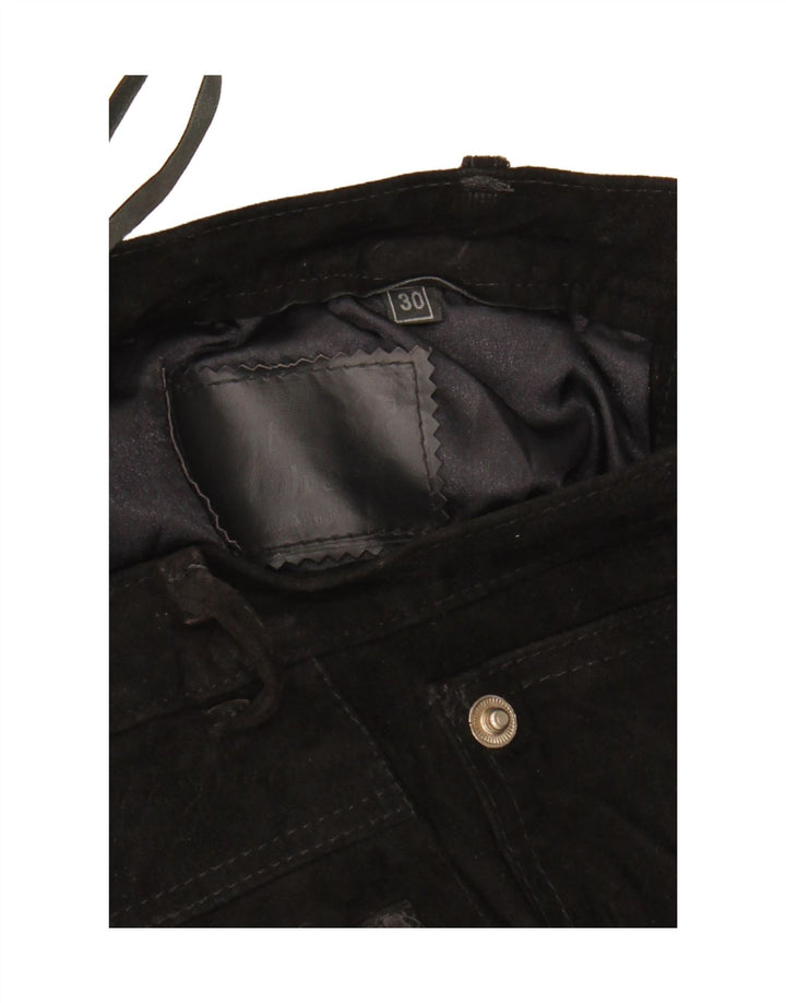 Pantaloni scurti casual din piele intoarsa vintage pentru femei W30 Medium Black Leather