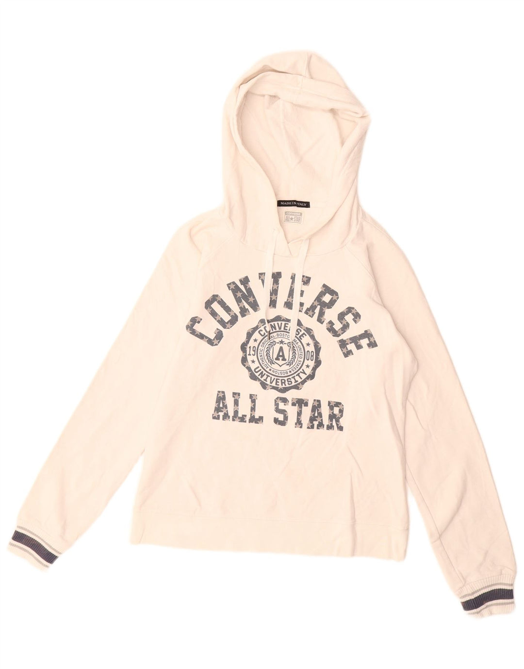 Pulover pentru damă CONVERSE, cu grafică, UK 12, bumbac alb mediu