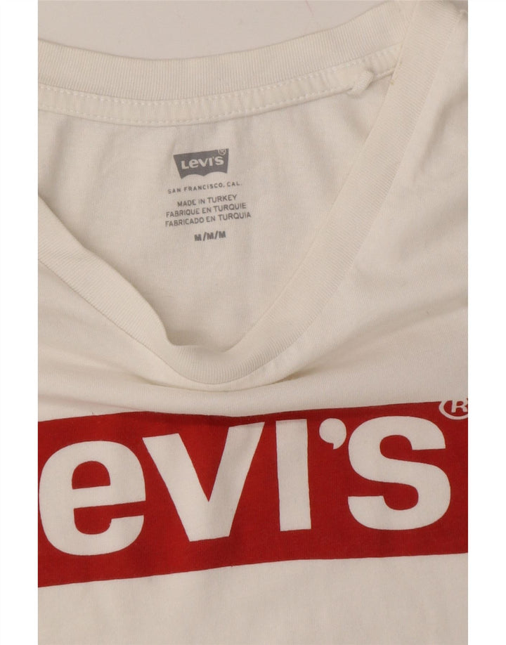 LEVI'S Womens Graphic T-Shirt Top UK 12 Medium White Cotton Vintage Levi's and Second-Hand Levi's from Messina Hembry 