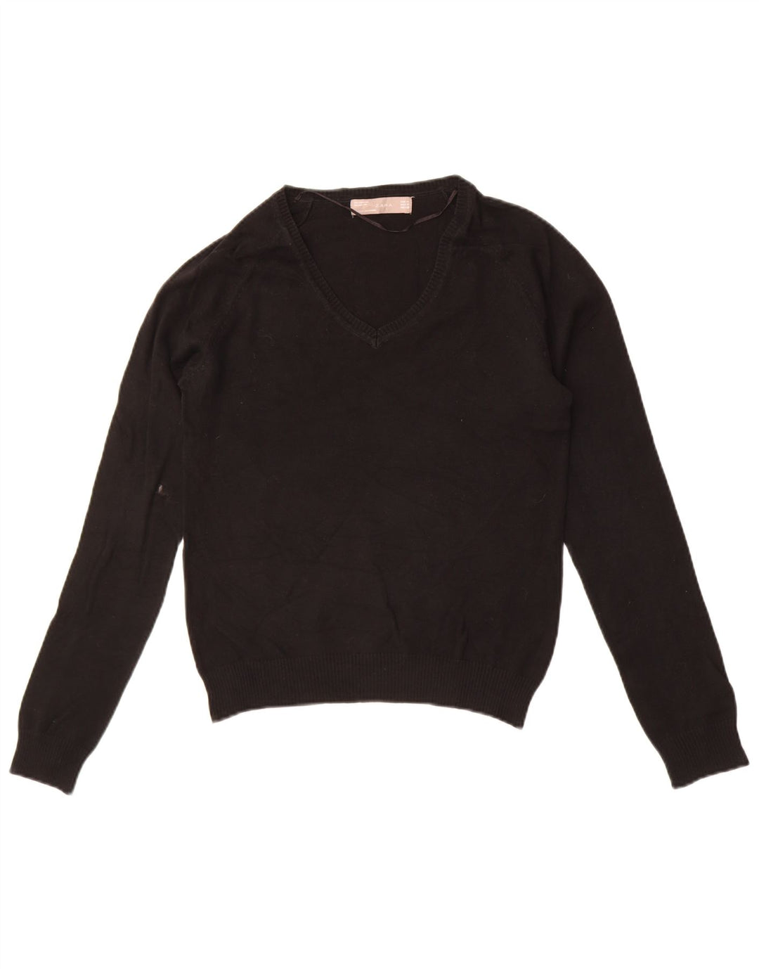 Pulover cu decolteu în V Zara pentru femei UK 12 Bumbac mediu negru