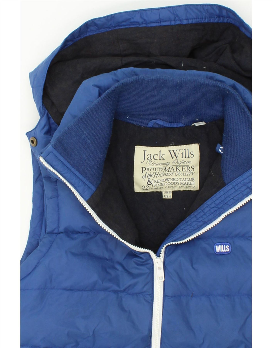 JACK WILLS Womens Hooded Padded Gilet UK 10 Small Blue Polyester Vintage Jack Wills and Second-Hand Jack Wills from Messina Hembry 