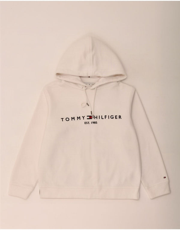 Pulover cu capotă supradimensionat cu grafic Tommy Hilfiger pentru femei UK 10 Small White