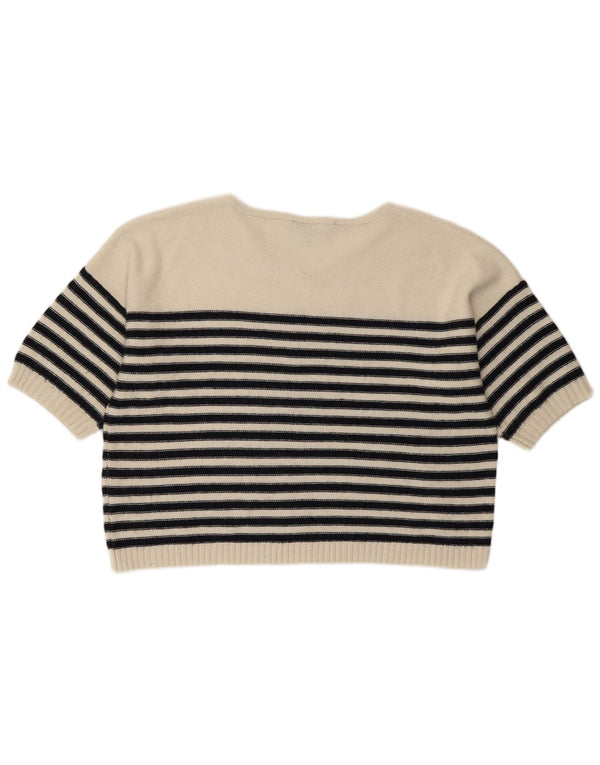 Topshop Womens Short Sleeve V-Neck Jumper Sweater UK 8 Small White Striped