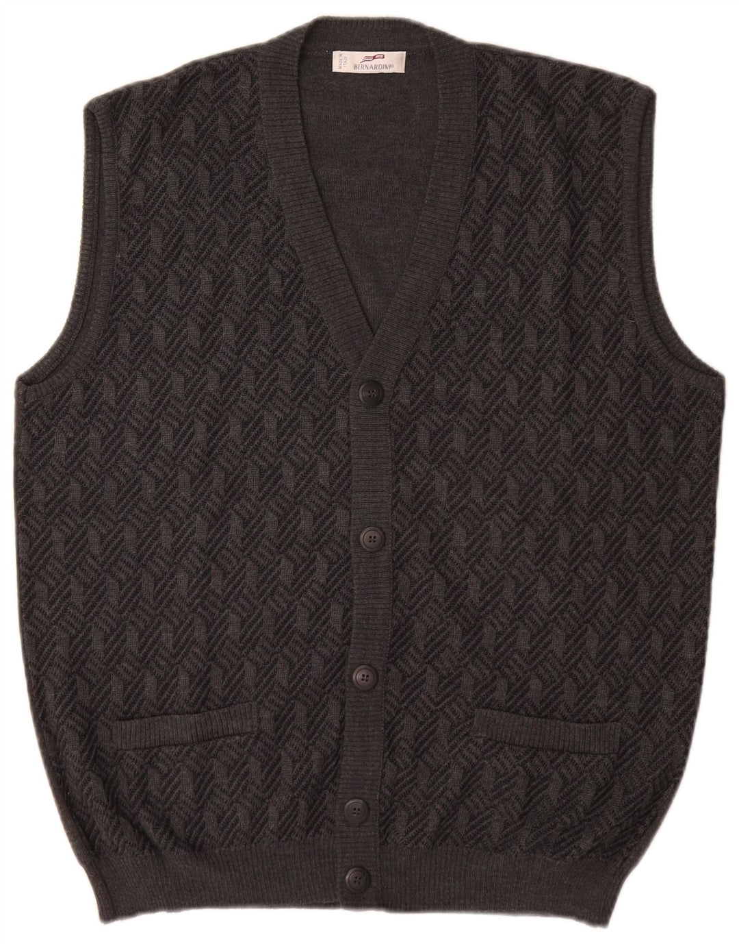 Pulover Cardigan fără mâneci pentru bărbați Bernardi IT 52 Lână geometrică mare gri