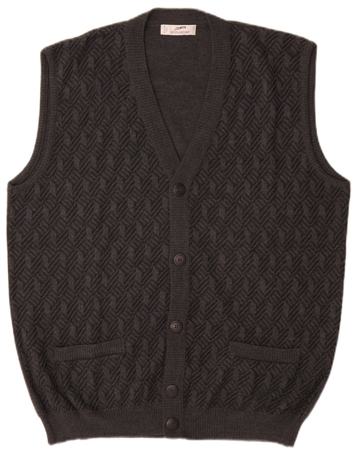 Pulover Cardigan fără mâneci pentru bărbați Bernardi IT 52 Lână geometrică mare gri