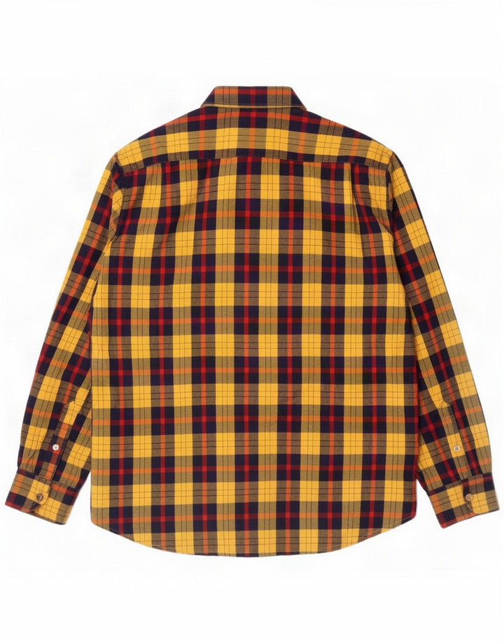 Vintage Mens Shirt Sie 40 Medium Yellow Plaid Polyester