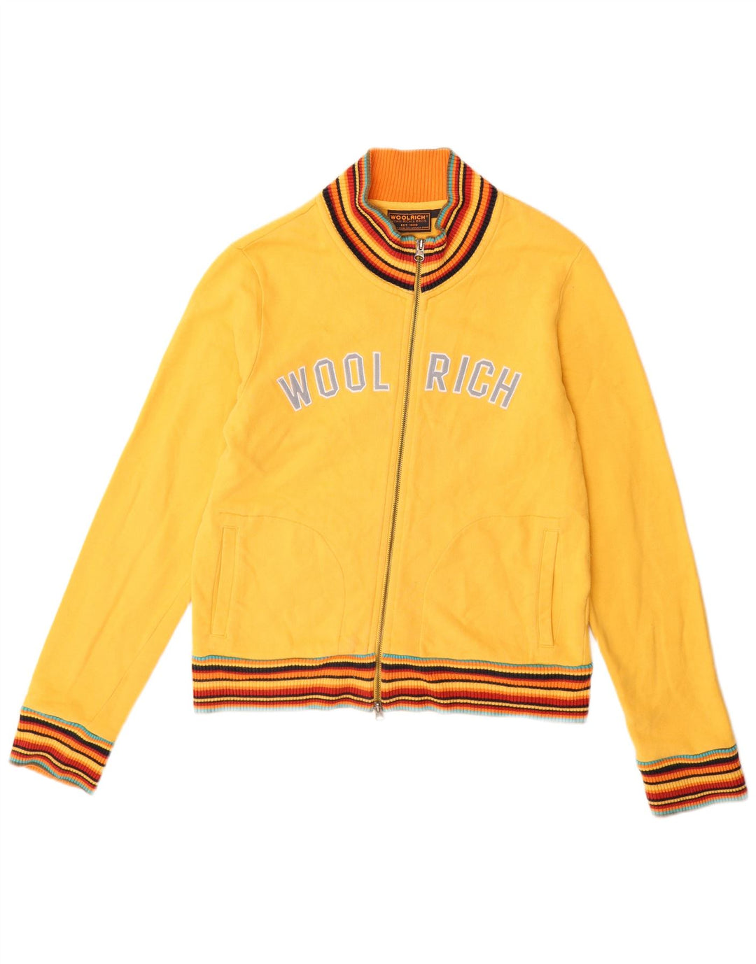 WOOLRICH Jachetă de trening cu grafică pentru femei UK 14, bumbac galben mare