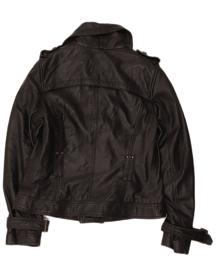 Jachetă de piele Conbipel pentru femei la dublu piept UK 12 Medium Black Leather