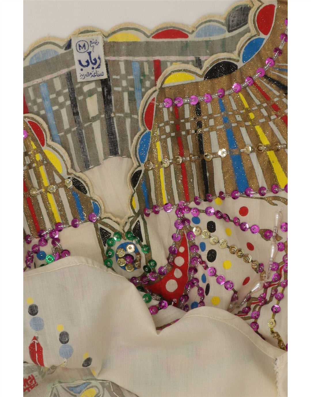 Bluză vintage cu model abstract pentru femei UK 14 Medium White Ethnic