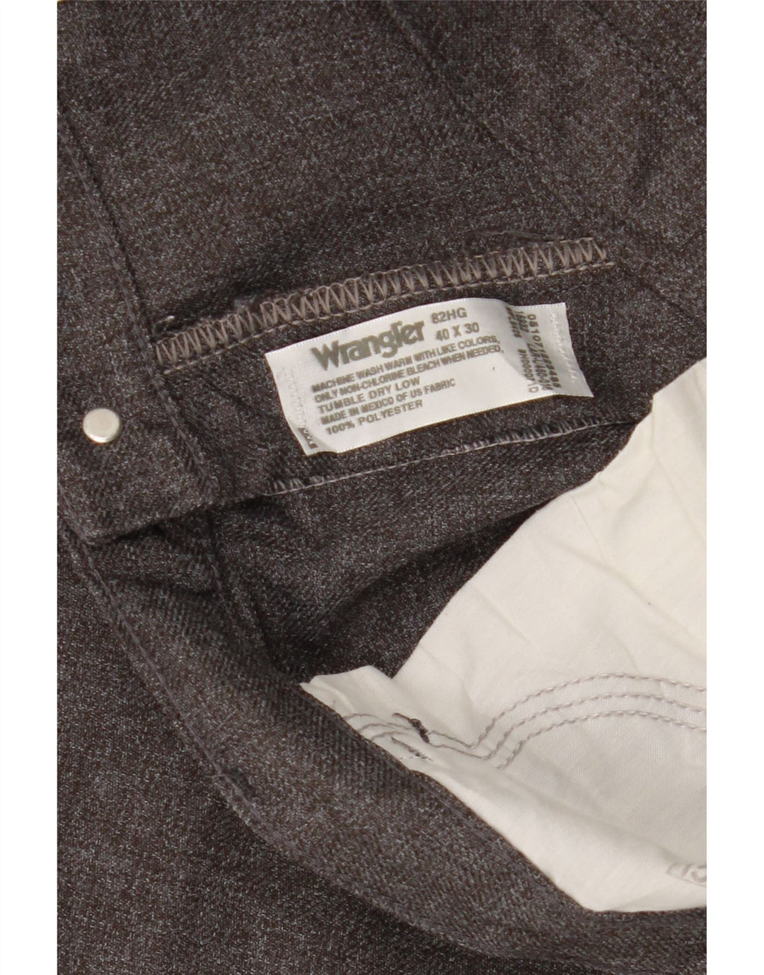 WRANGLER Mens Straight Casual Trousers W40 L30 Grey Polyester Vintage Wrangler and Second-Hand Wrangler from Messina Hembry 