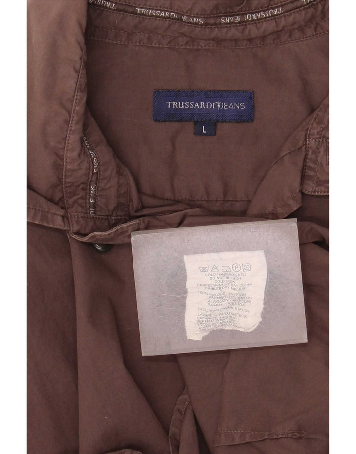 Cămașă pentru bărbați Trussardi Jeans, bumbac maro mare