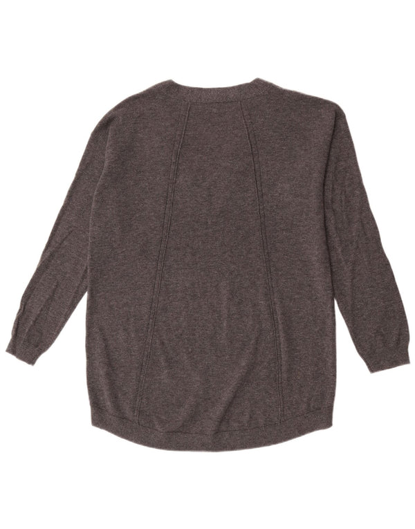 Pulover pentru femei Fat Face supradimensionat cu decolteu în V UK 12 Lână gri mediu