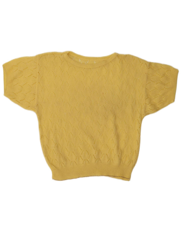 Pulover Vintage pentru femei See Through Crew Deck Pulover UK 14 Medium Yellow