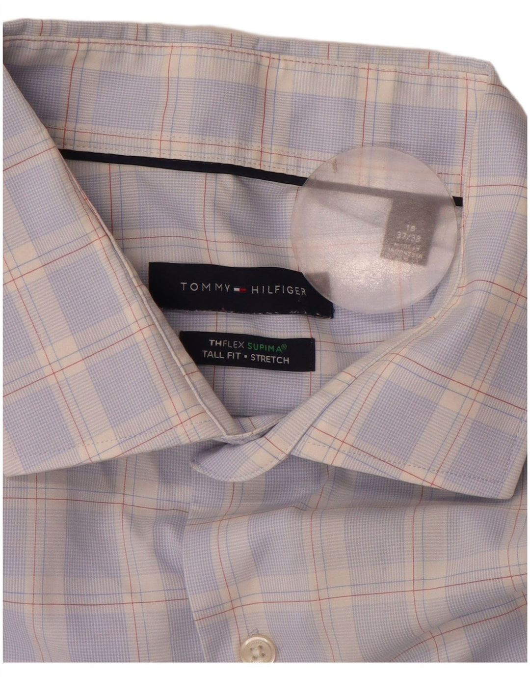 Cămașă înaltă pentru bărbați Tommy Hilfiger Mărimea 18 2XL Bumbac cu check albastru