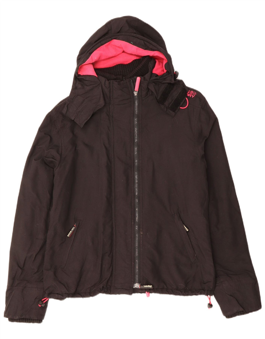 SUPERDRY Jachetă Windbreaker pentru femei, cu glugă, UK 18 XL, nailon negru
