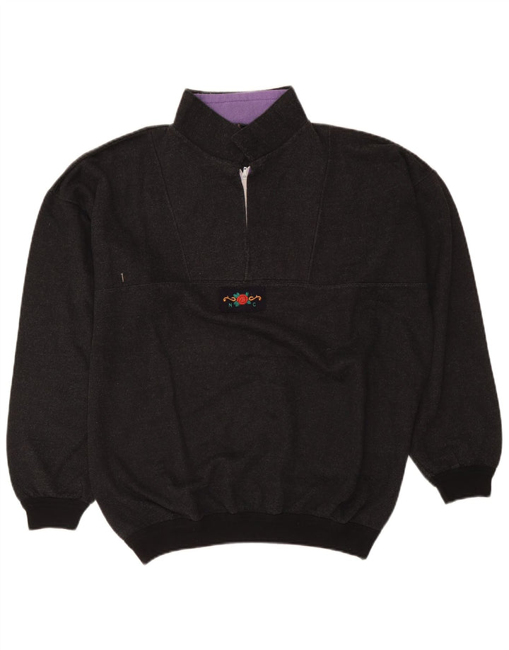 Hanorac vintage pentru bărbați, cu fermoar 1/4, pulover mare, gri, retro, cu pete