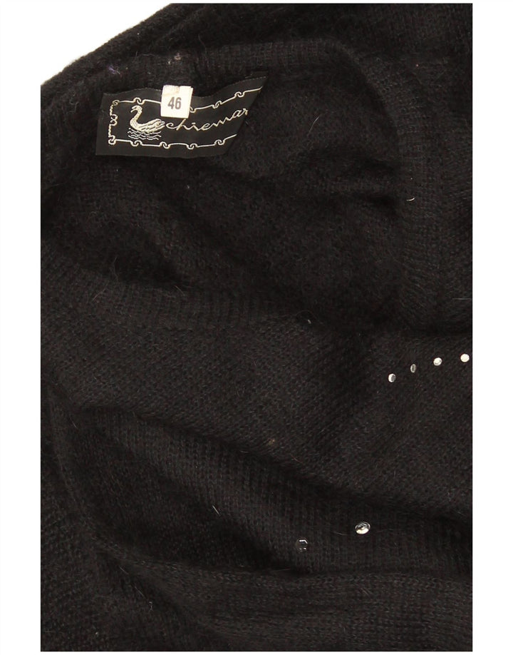 Pulover de damă vintage oversize crop cu decolteu rotund IT 46 mare negru