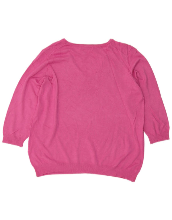 Pulover pentru femei Marks & Spencer, cu mânecă 3/4, cu decolteu în V, UK 20 2XL, roz