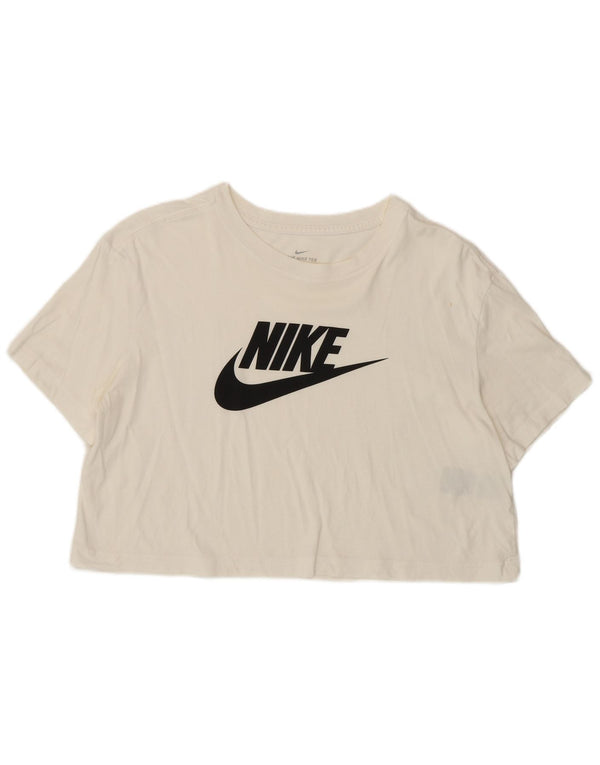 Tricou crop grafic Nike pentru femei Top UK 14 Bumbac alb mediu