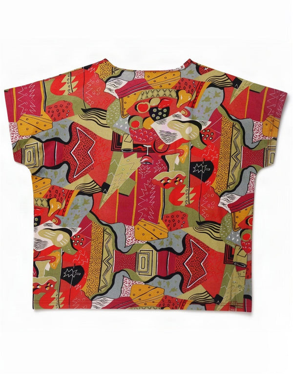 Vintage Womens Abstract Pattern Bluze Top UK 16 Large Multicolor