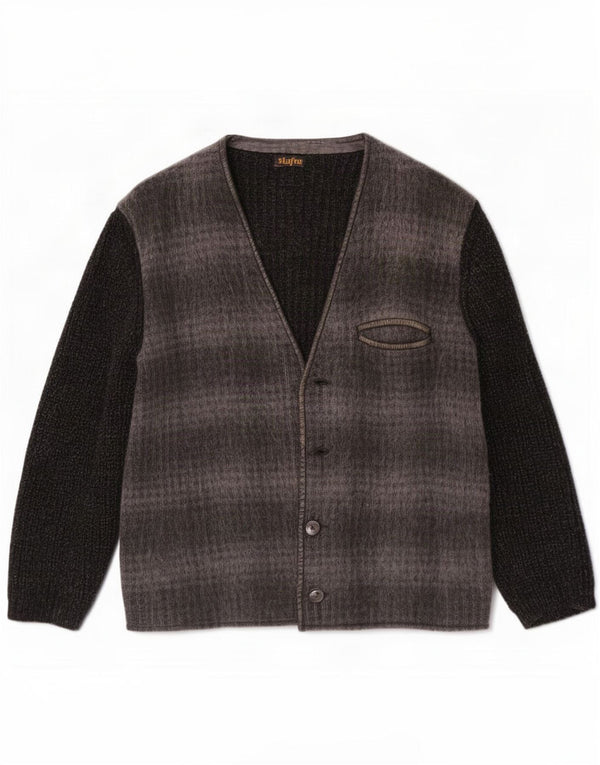 Pulover cardigan vintage pentru femei UK 14 mare, gri, carouri