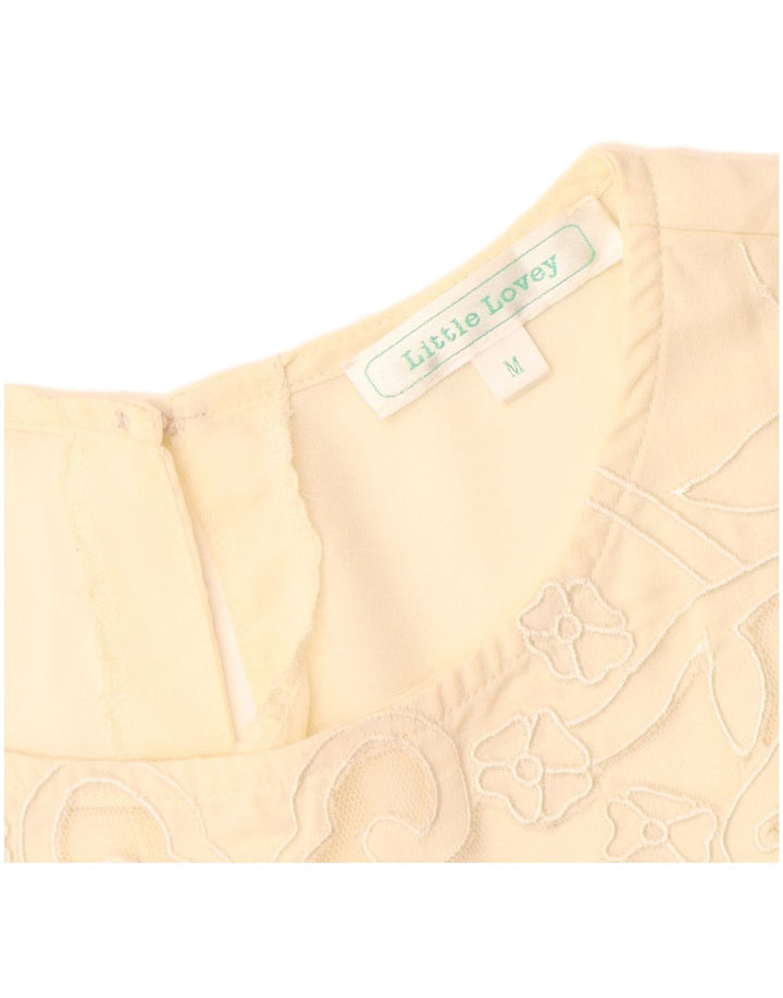 Bluză Vintage pentru femei UK 12 Medium Bej Poliester Floral