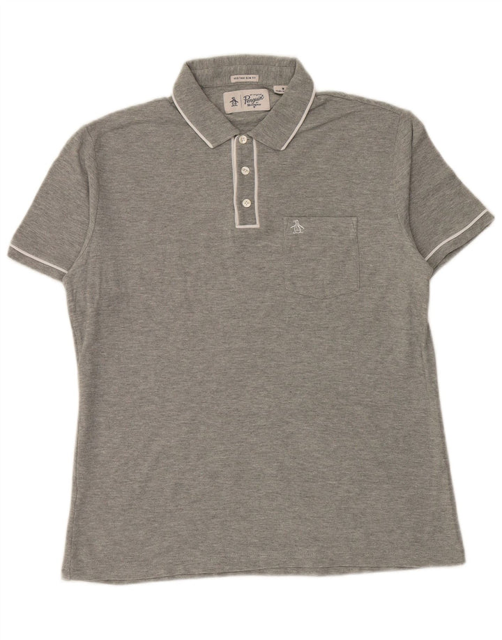 Tricou polo pentru bărbați Heritage Slim Fit Penguin, gri mediu cu dungi