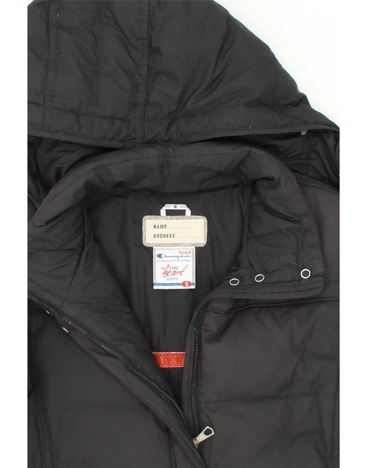 CHAMPION Womens Hooded Padded Jacket UK 10 Small Black Polyester Vintage Champion and Second-Hand Champion from Messina Hembry 