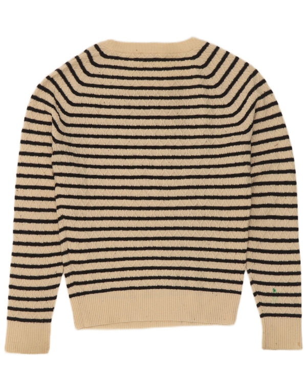 Levi's Womens Boat Neck Jumper Sweater UK 10 Small Beige Striped Wool